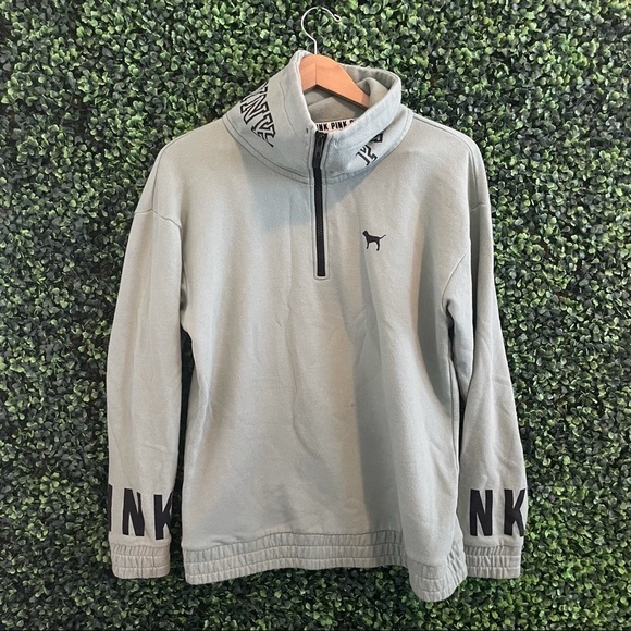 PINK Victoria's Secret Sweaters - VS PINK Grey Half Zip Pullover Sweatshirt